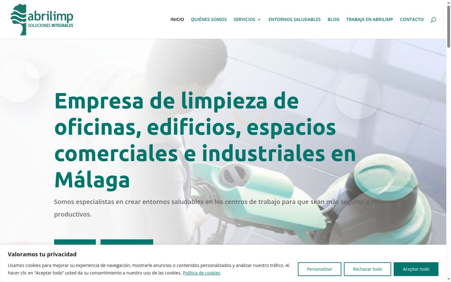 Captura de pantalla del banner de consentimiento mostrado antes de cualquier interacción