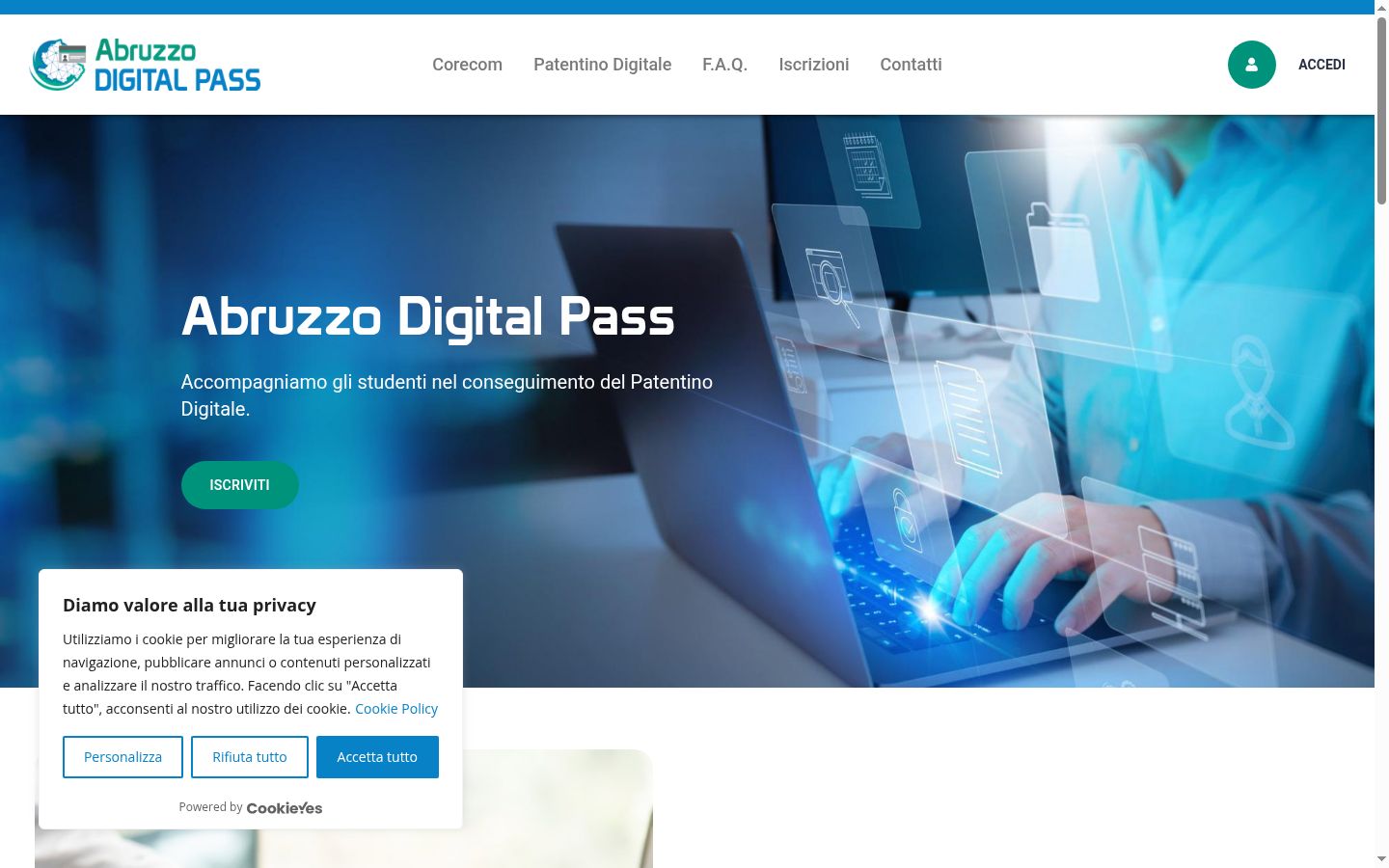 Screenshot del banner di consenso mostrato prima di qualsiasi interazione
