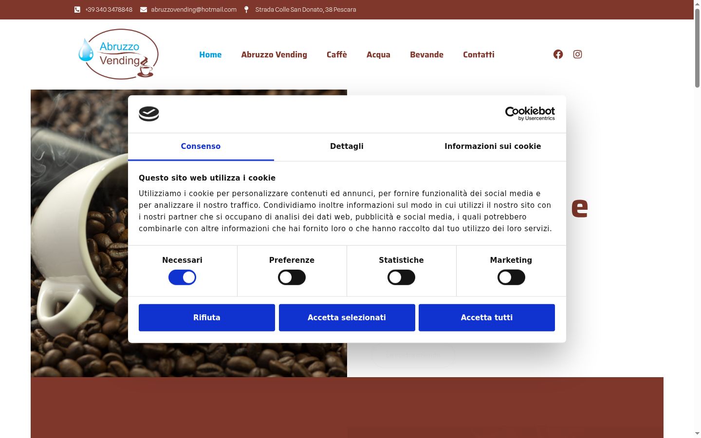 Screenshot del banner di consenso mostrato prima di qualsiasi interazione