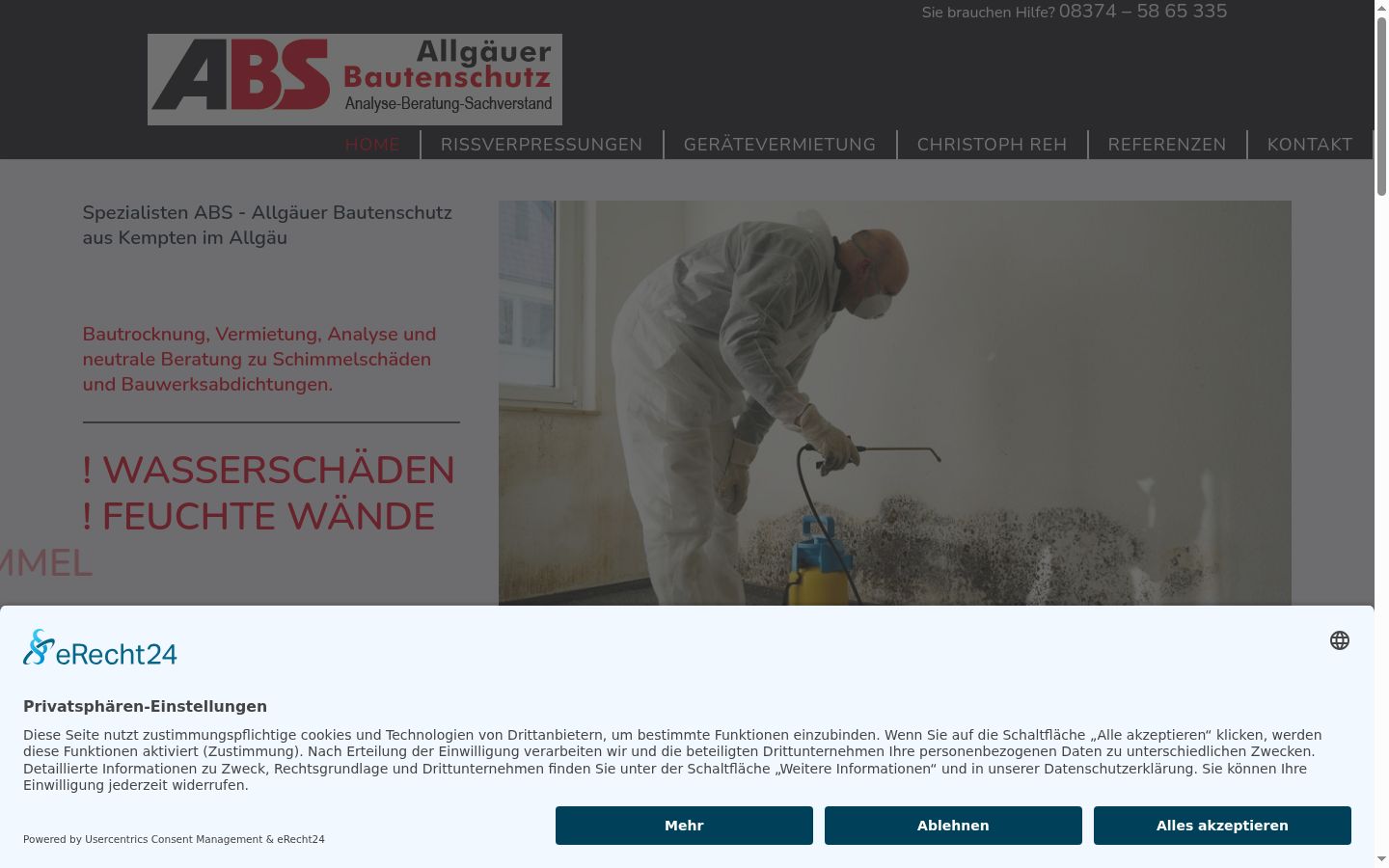 Screenshot des Einwilligungsbanners vor jeglicher Interaktion