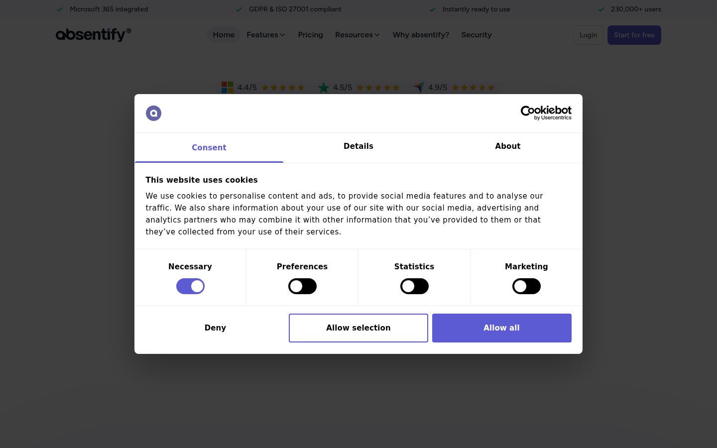 Screenshot of the consent banner shown before any interaction