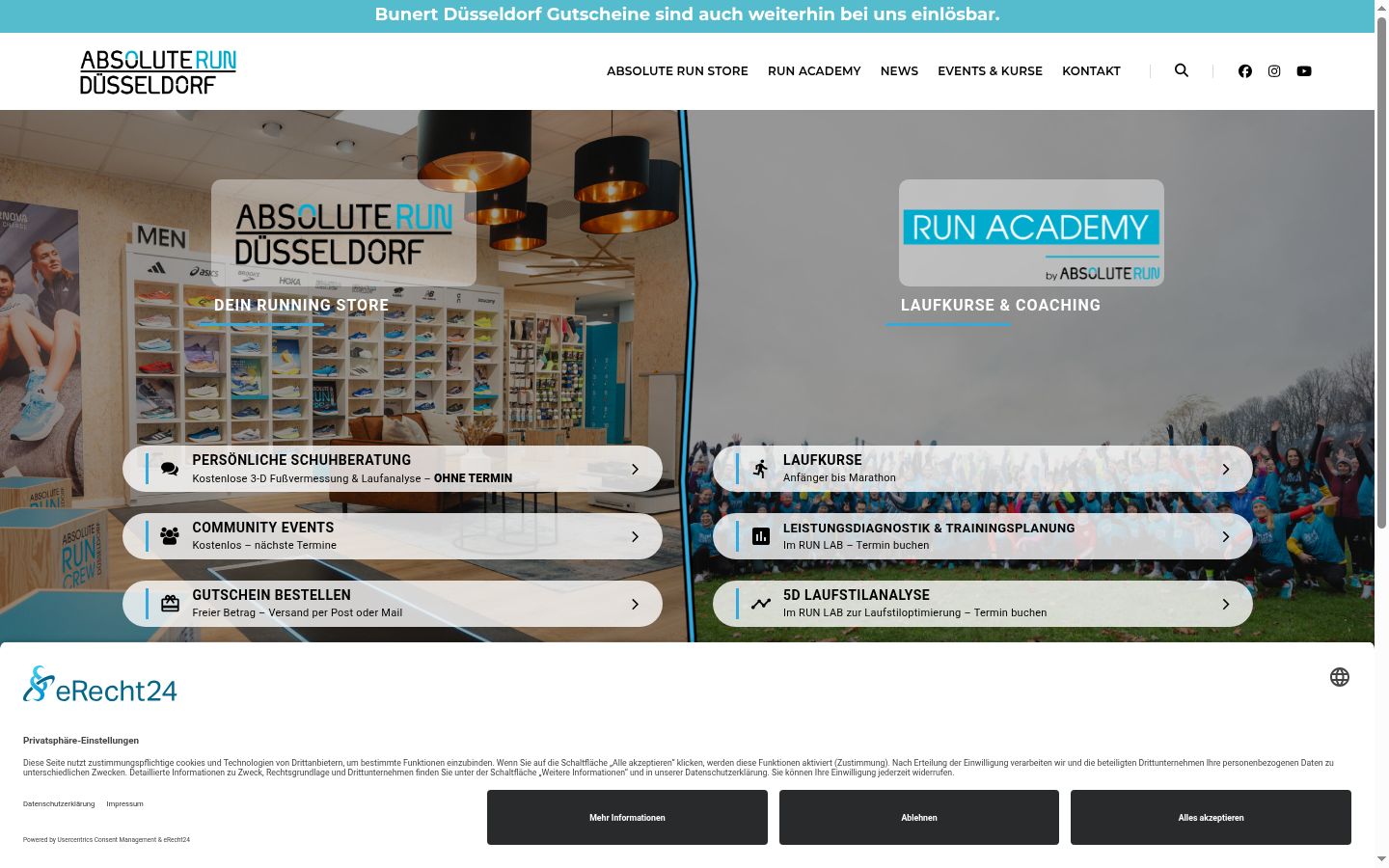 Screenshot des Einwilligungsbanners vor jeglicher Interaktion