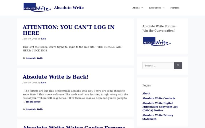 Screenshot of absolutewrite.com