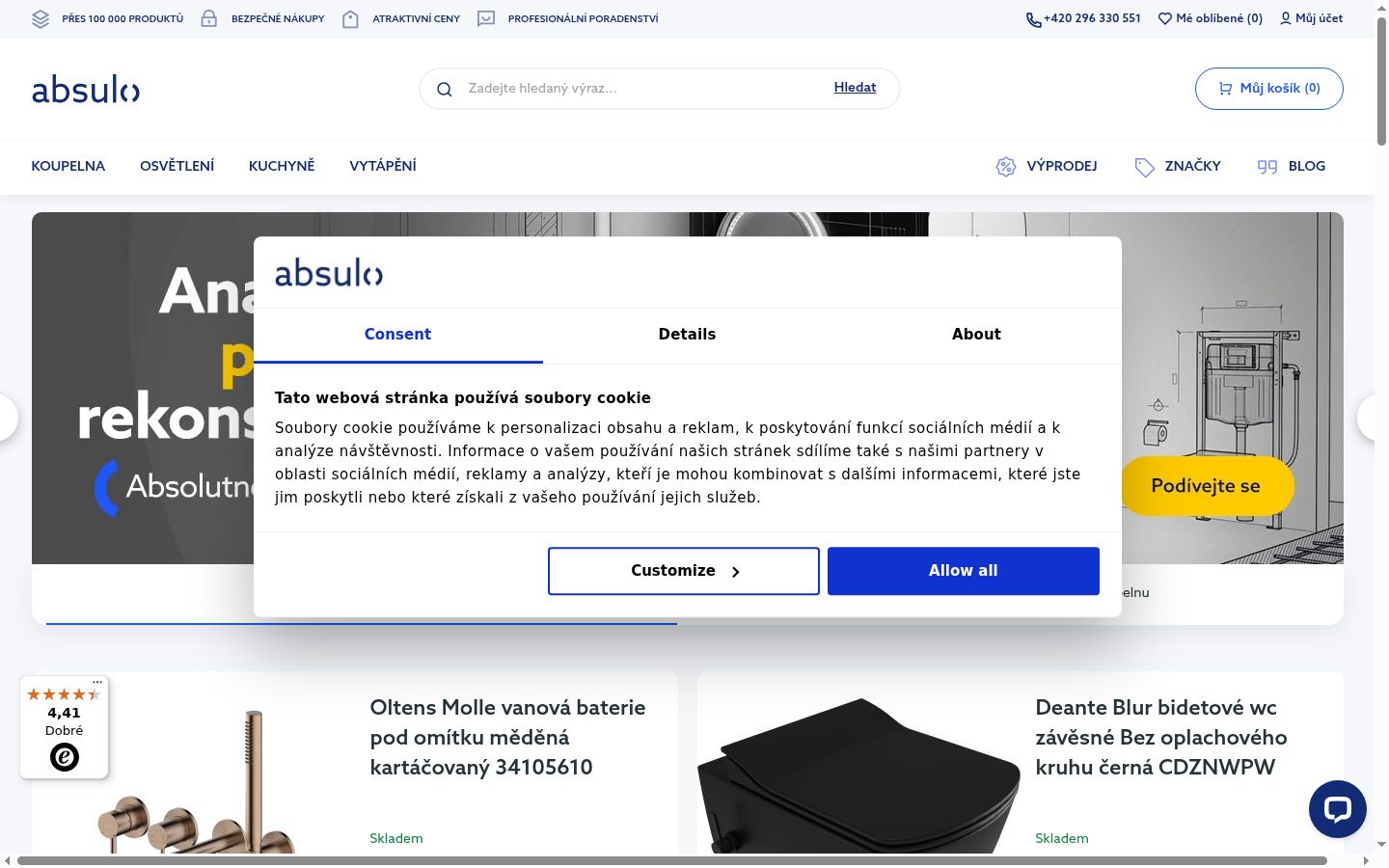 Sutikimo reklamjuostės, rodytos prieš bet kokią sąveiką, ekrano kopija