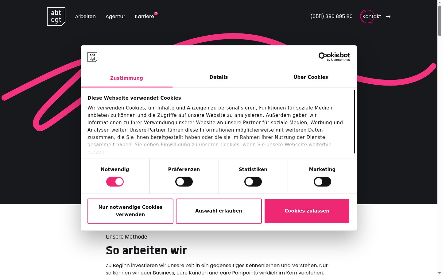 Captura de ecrã do banner de consentimento apresentado antes de qualquer interação
