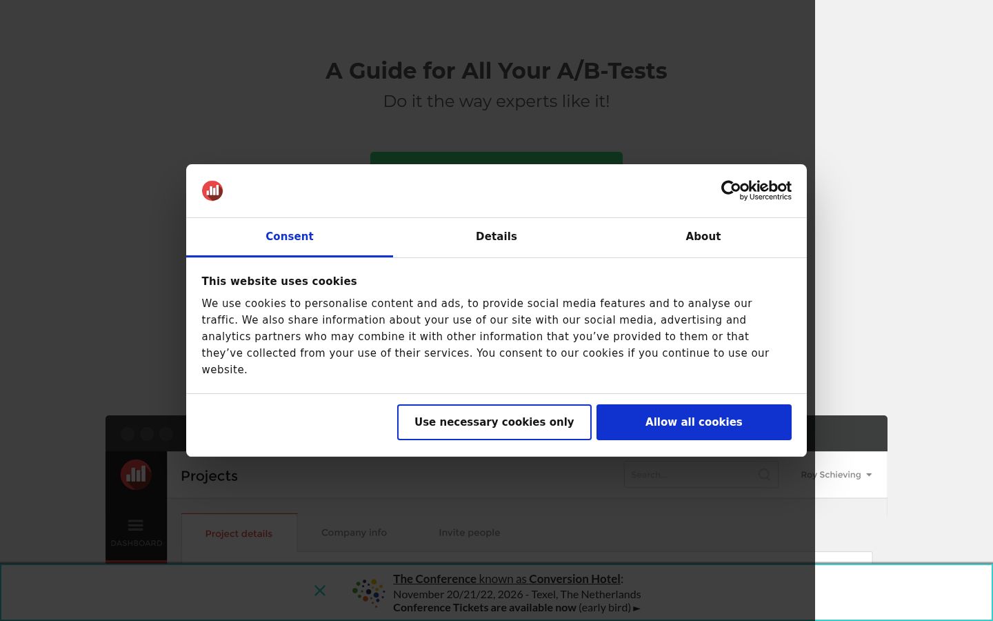 Screenshot del banner di consenso mostrato prima di qualsiasi interazione