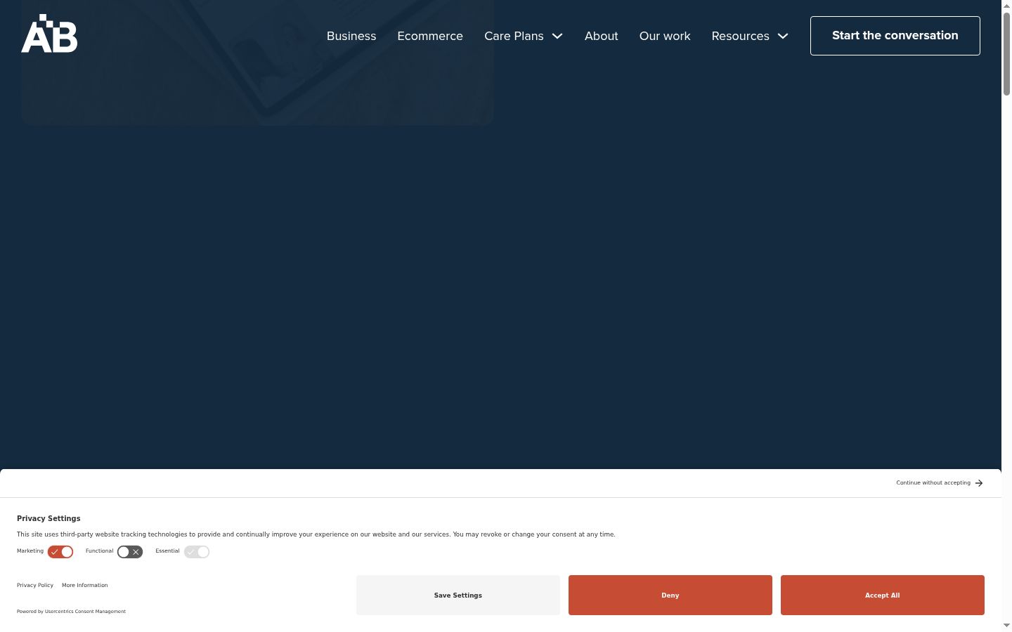 Screenshot del banner di consenso mostrato prima di qualsiasi interazione