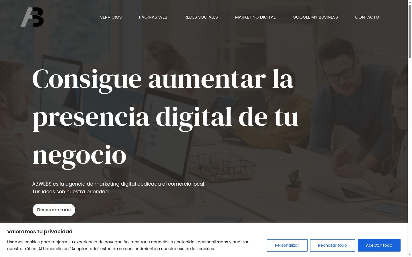 Captura de ecrã do banner de consentimento apresentado antes de qualquer interação