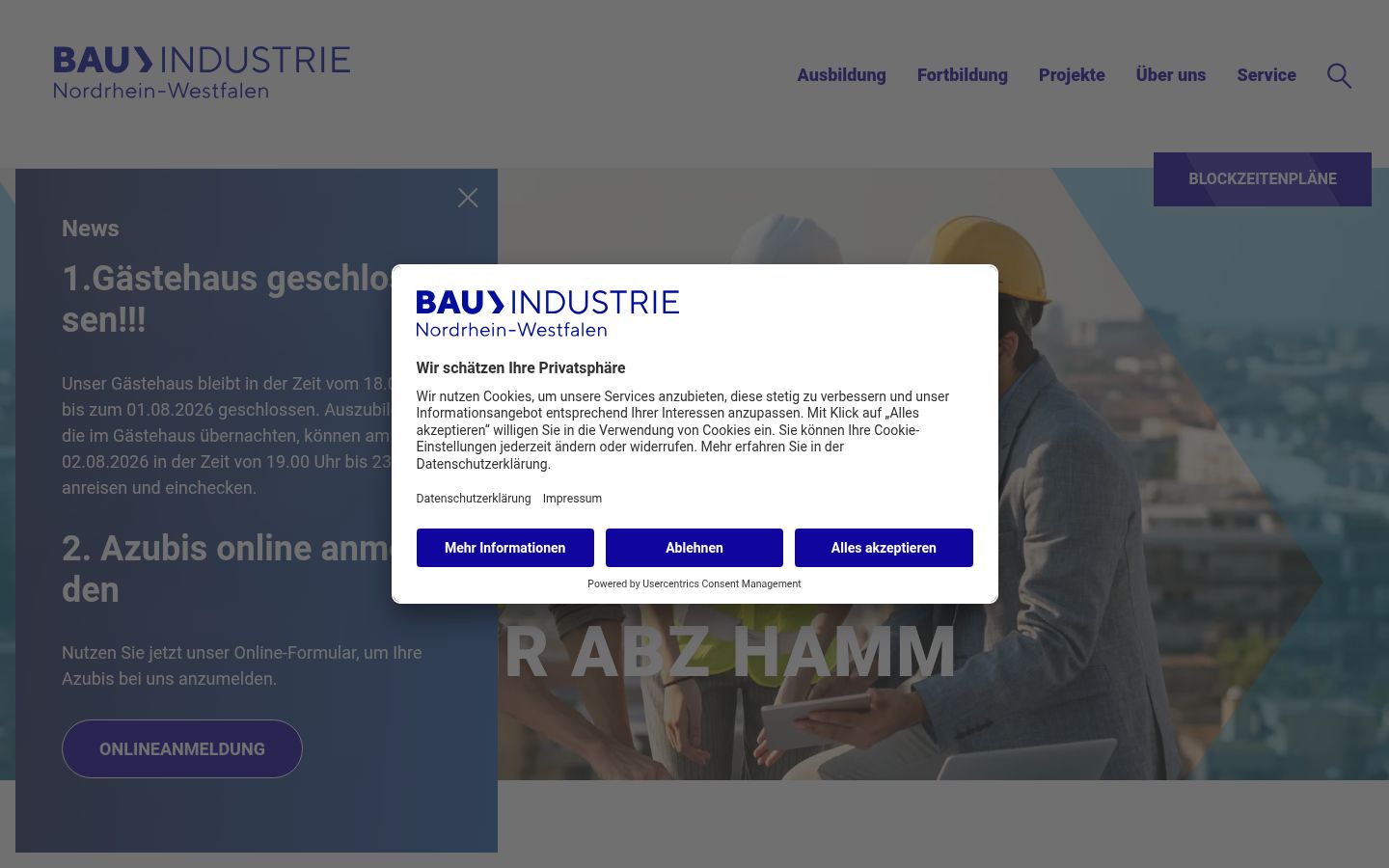Screenshot des Einwilligungsbanners vor jeglicher Interaktion