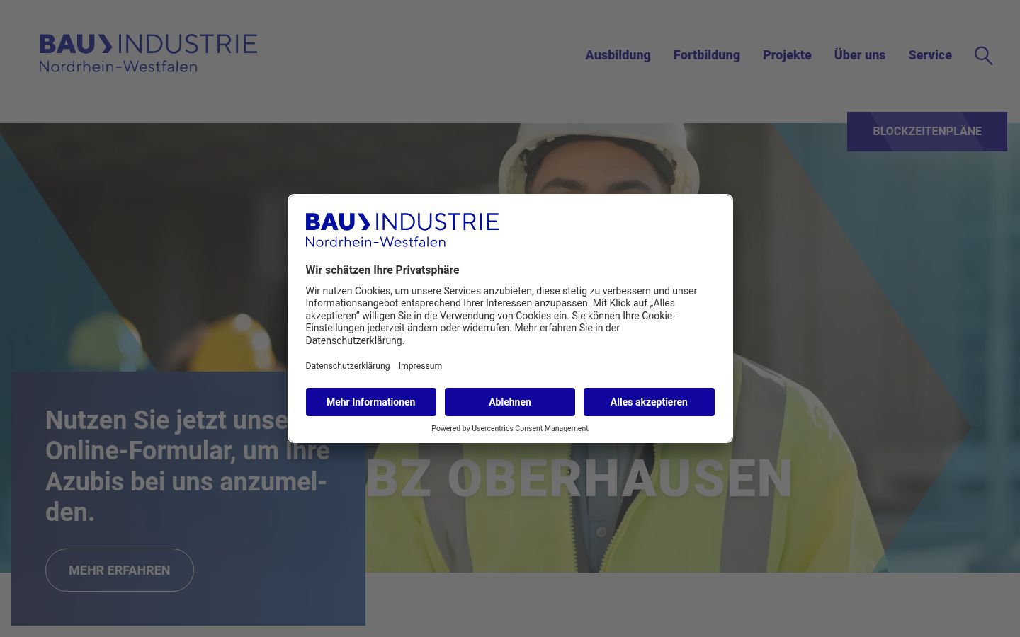 Screenshot des Einwilligungsbanners vor jeglicher Interaktion