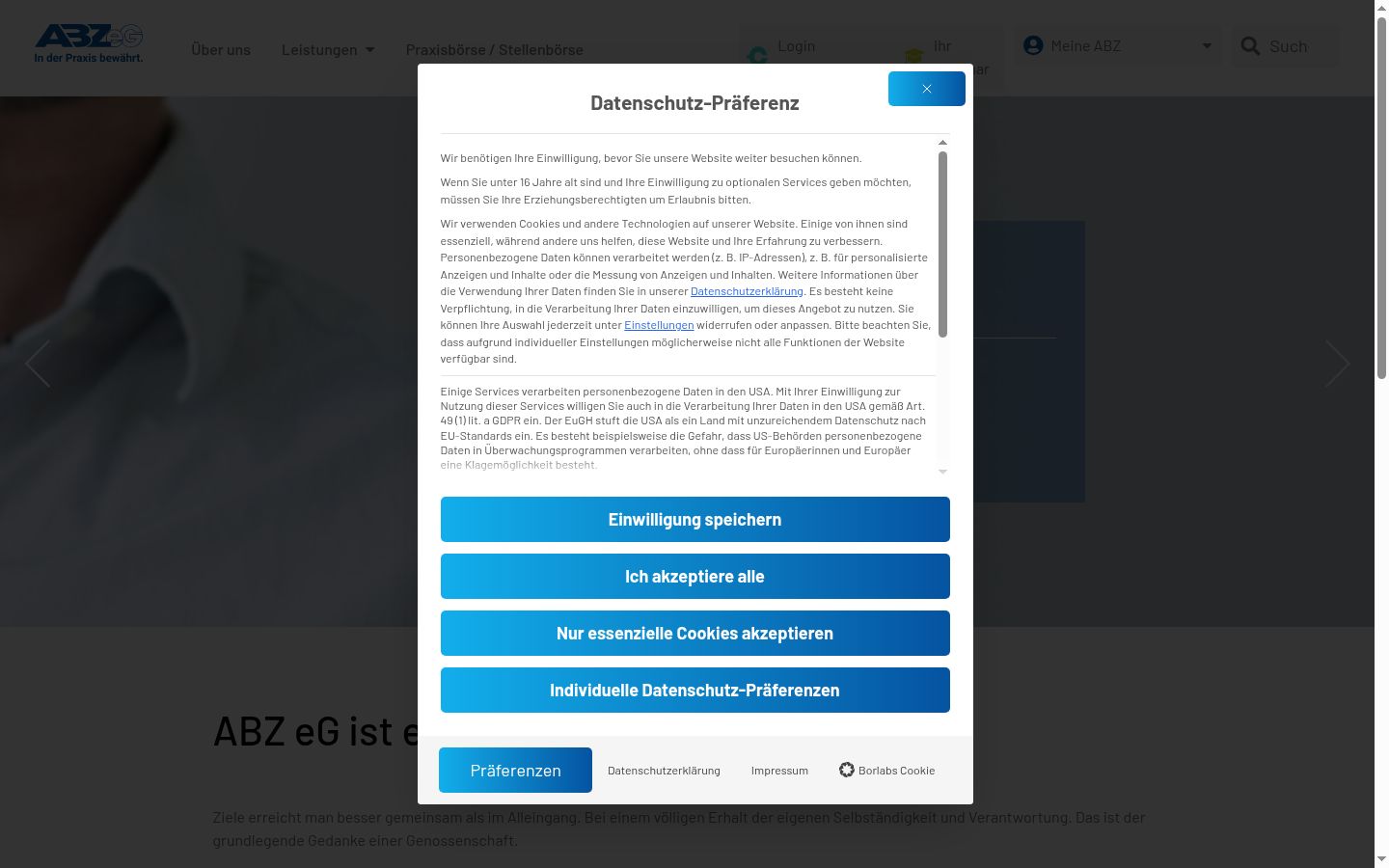 Képernyőkép a bármilyen interakció előtt megjelenő hozzájárulási bannerről