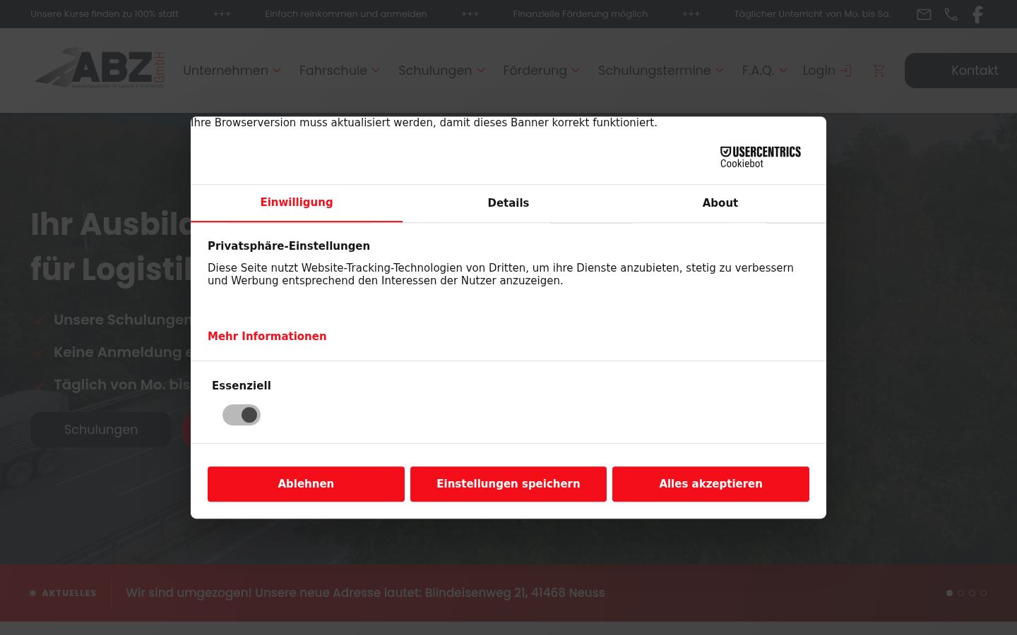 Skærmbillede af samtykkebanneret, som det blev vist før nogen interaktion