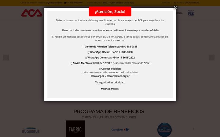 Screenshot ta' aca.org.ar