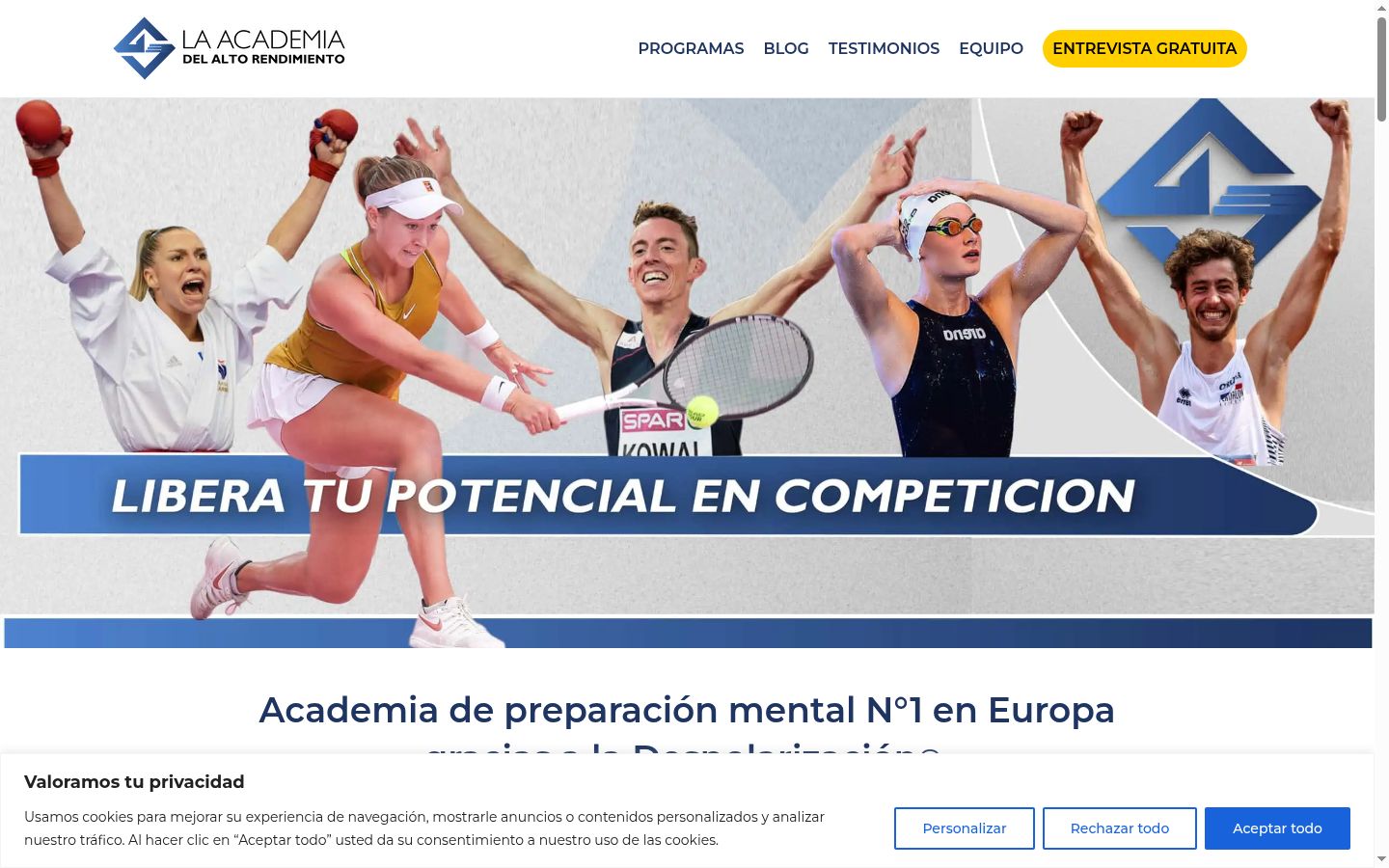 Captura de pantalla del banner de consentimiento mostrado antes de cualquier interacción