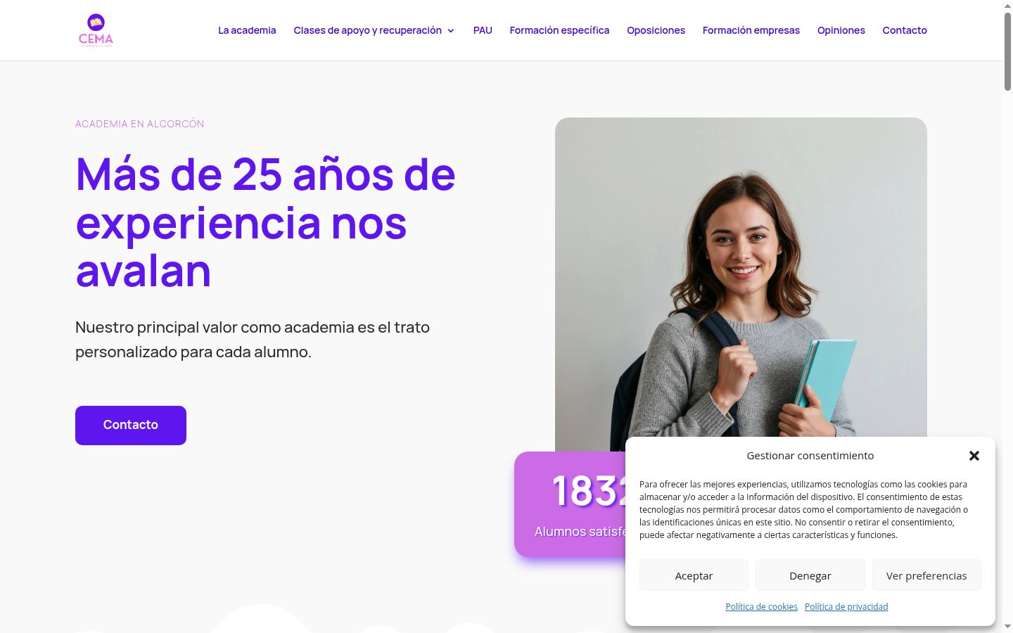 Captura de ecrã do banner de consentimento apresentado antes de qualquer interação