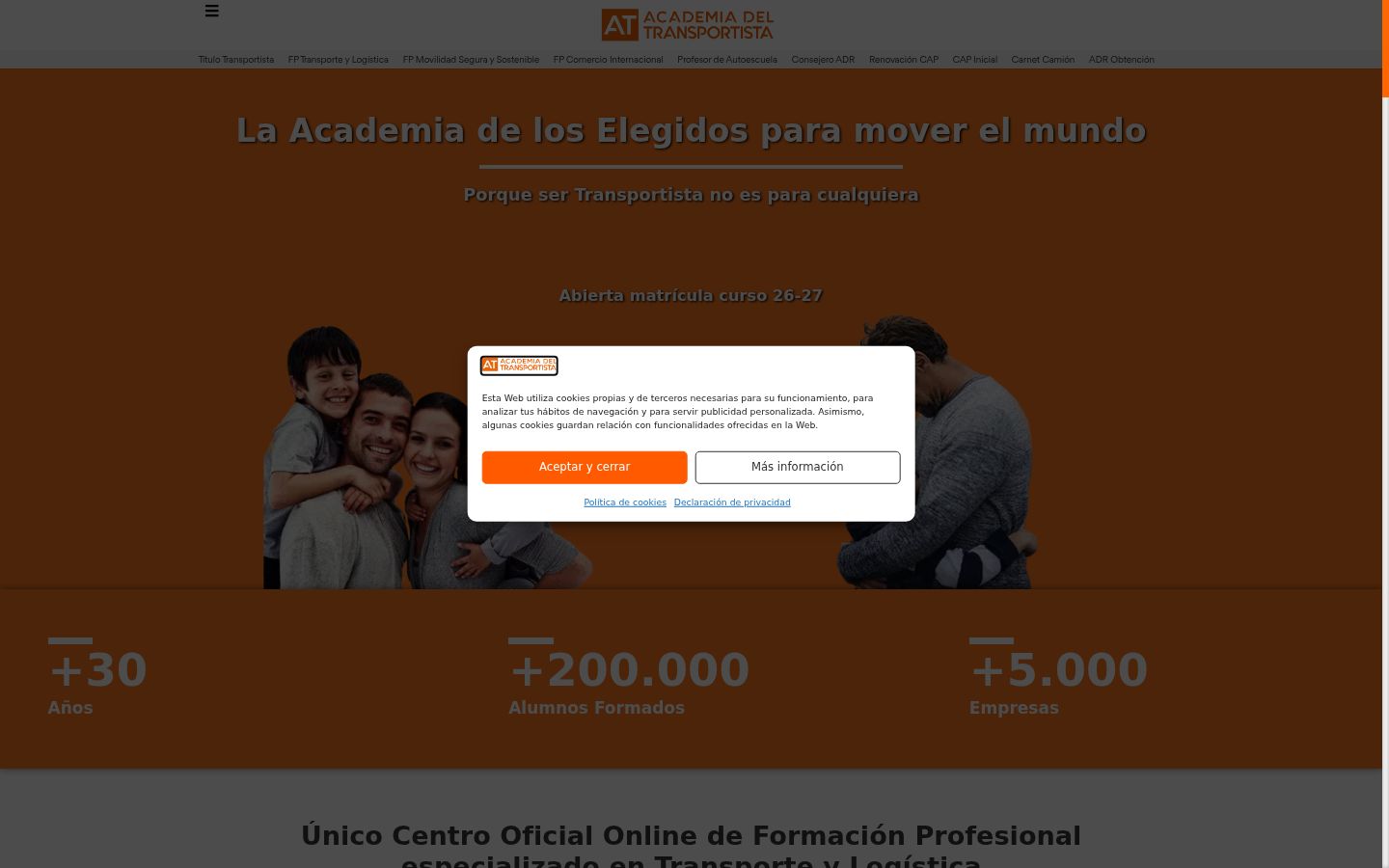Captura de pantalla del banner de consentimiento mostrado antes de cualquier interacción