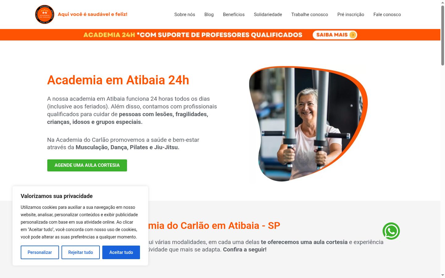 Captura de ecrã do banner de consentimento apresentado antes de qualquer interação