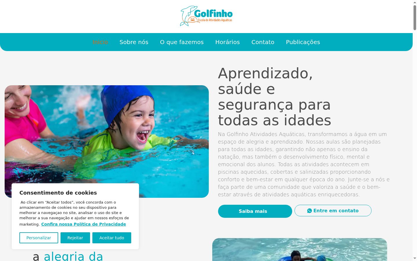Captura de pantalla del banner de consentimiento mostrado antes de cualquier interacción