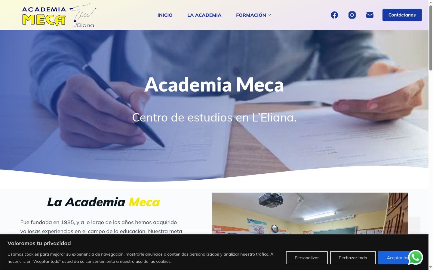 Captura de pantalla del banner de consentimiento mostrado antes de cualquier interacción
