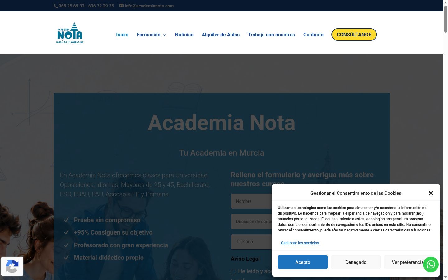Captura de ecrã do banner de consentimento apresentado antes de qualquer interação