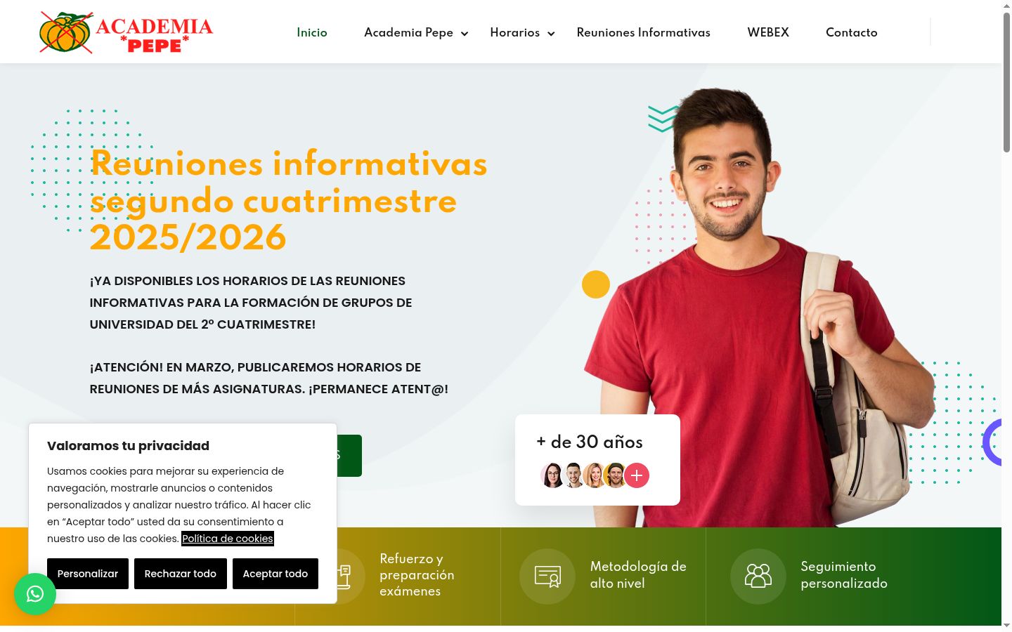 Captura de pantalla del banner de consentimiento mostrado antes de cualquier interacción