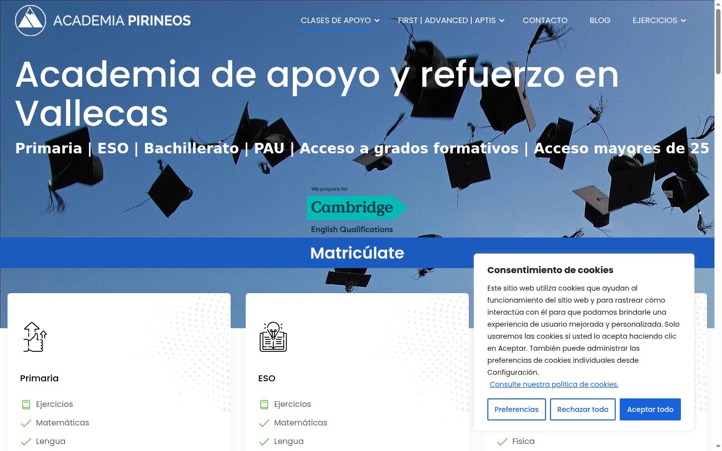Captura de ecrã do banner de consentimento apresentado antes de qualquer interação
