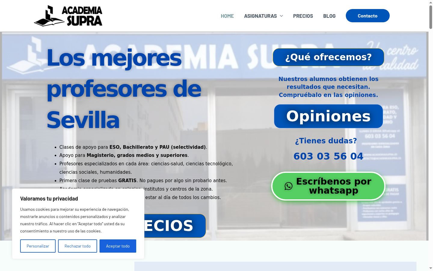 Captura de pantalla del banner de consentimiento mostrado antes de cualquier interacción