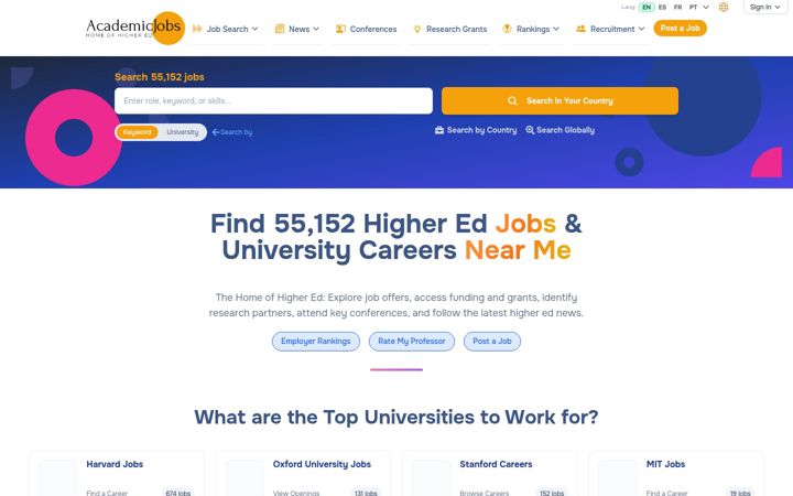 Screenshot von academicjobs.com