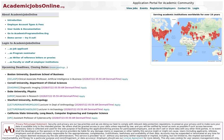 Skärmbild av academicjobsonline.org