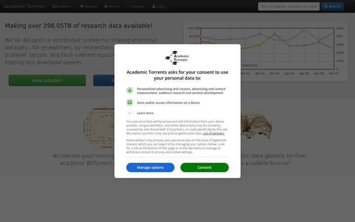 Screenshot of academictorrents.com