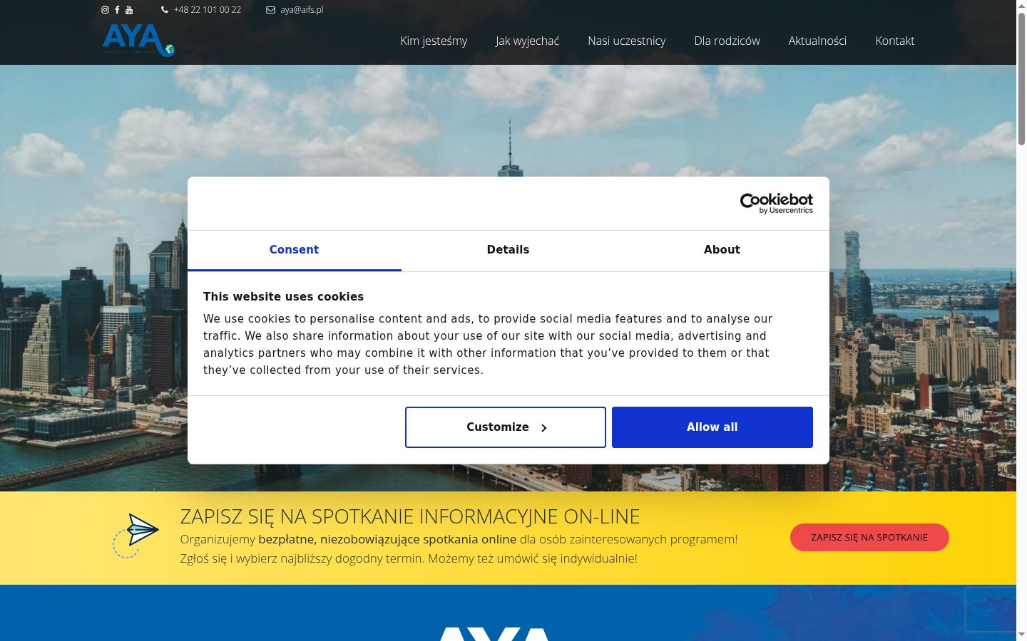 Zrzut ekranu banera zgody wyświetlanego przed jakąkolwiek interakcją