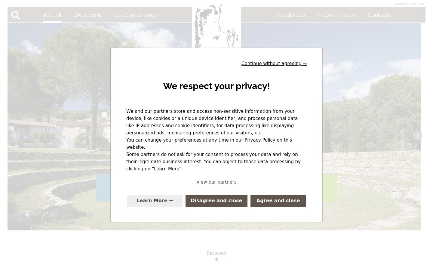 Screenshot del banner di consenso mostrato prima di qualsiasi interazione