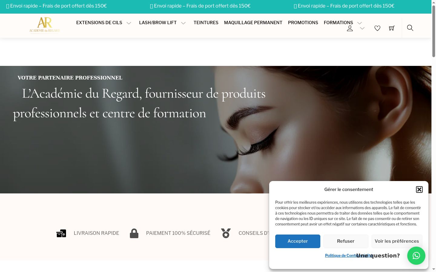 Capture d'écran de la bannière de consentement affichée avant toute interaction