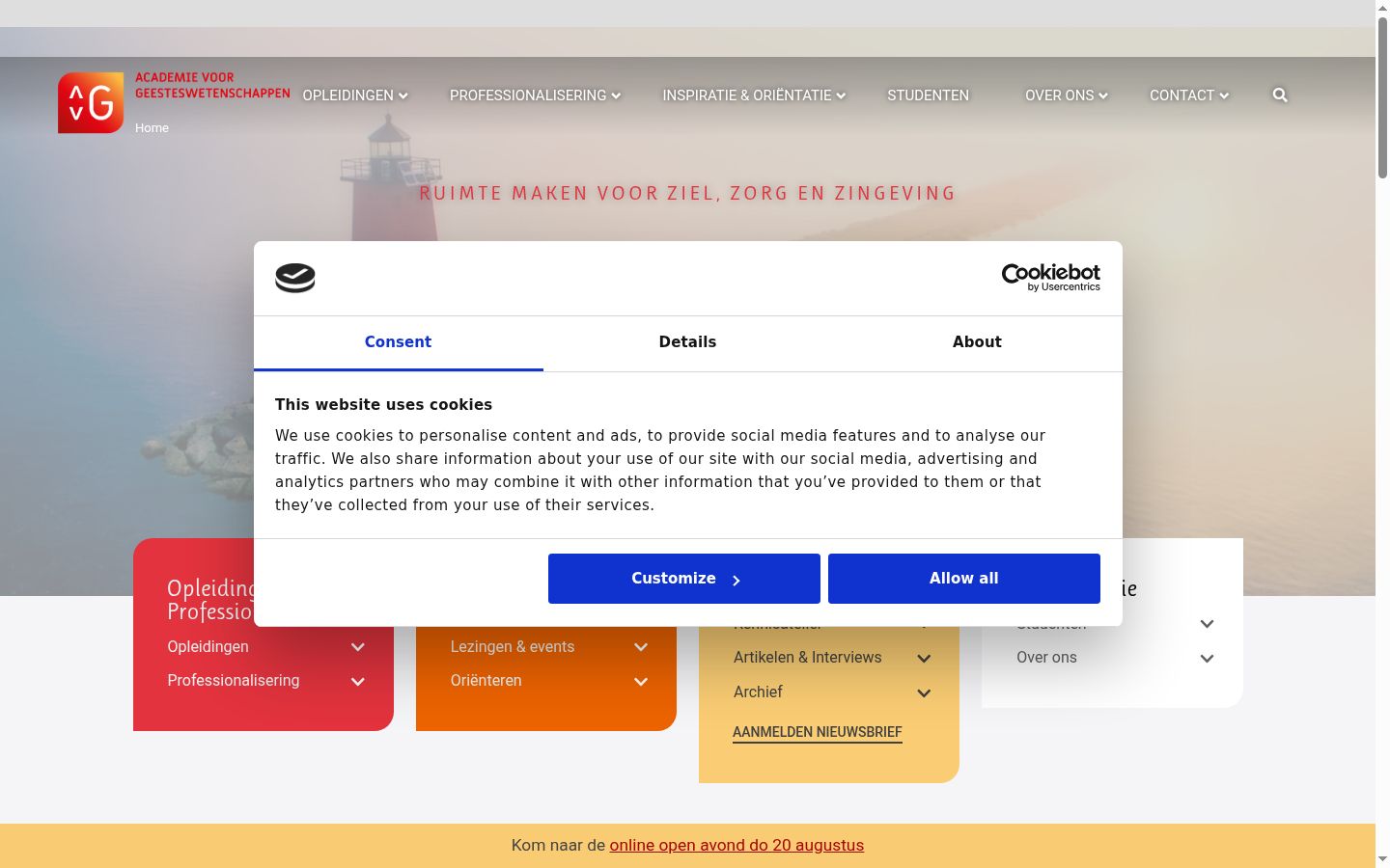 Screenshot des Einwilligungsbanners vor jeglicher Interaktion