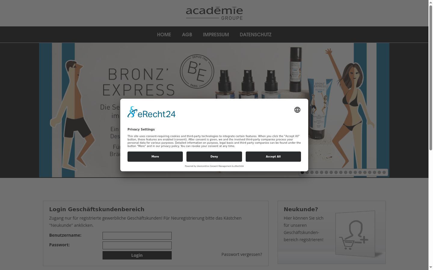 Posnetek zaslona pasice za privolitev, prikazane pred kakršno koli interakcijo