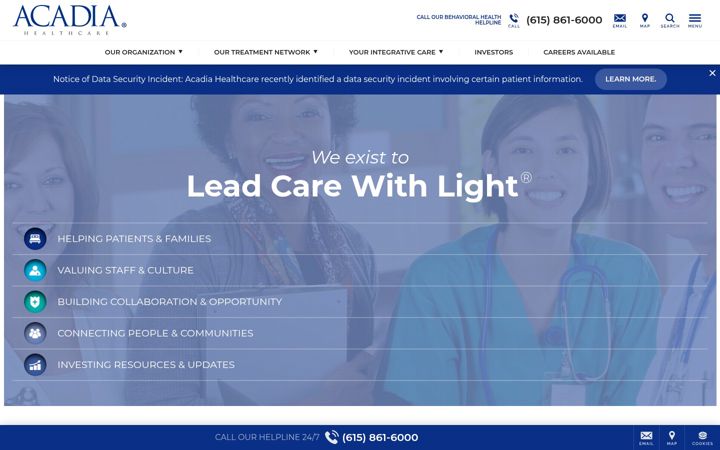Ekrano kopija acadiahealthcare.com