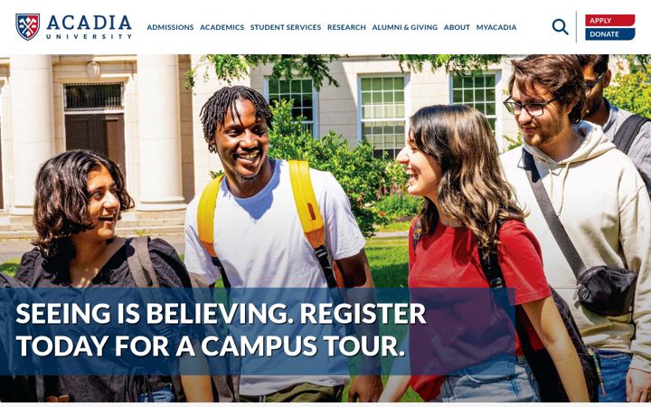 Skærmbillede af acadiau.ca