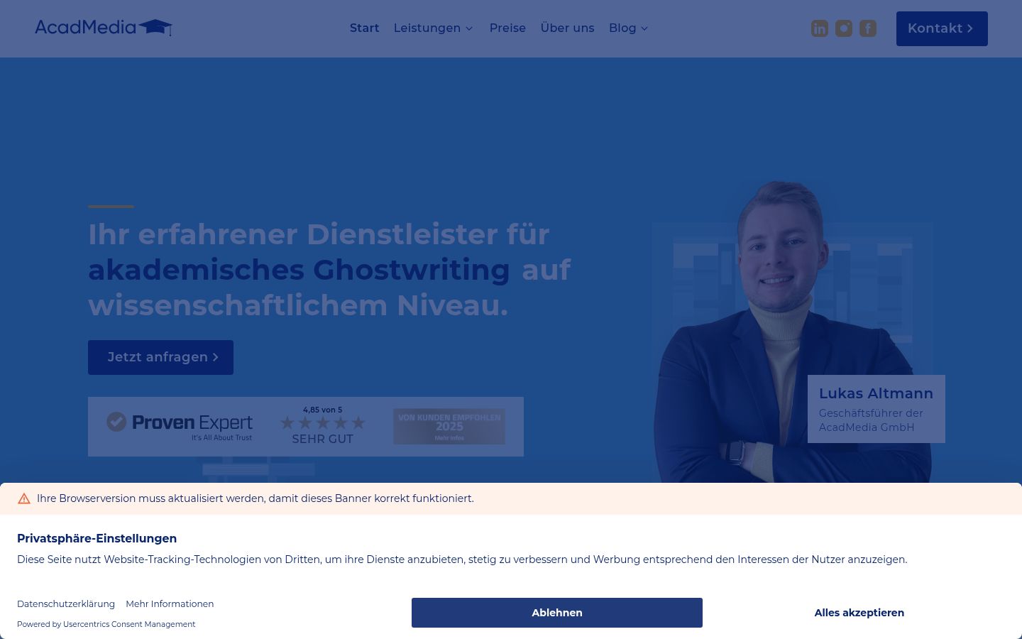 Screenshot van de toestemmingsbanner zoals getoond vóór enige interactie