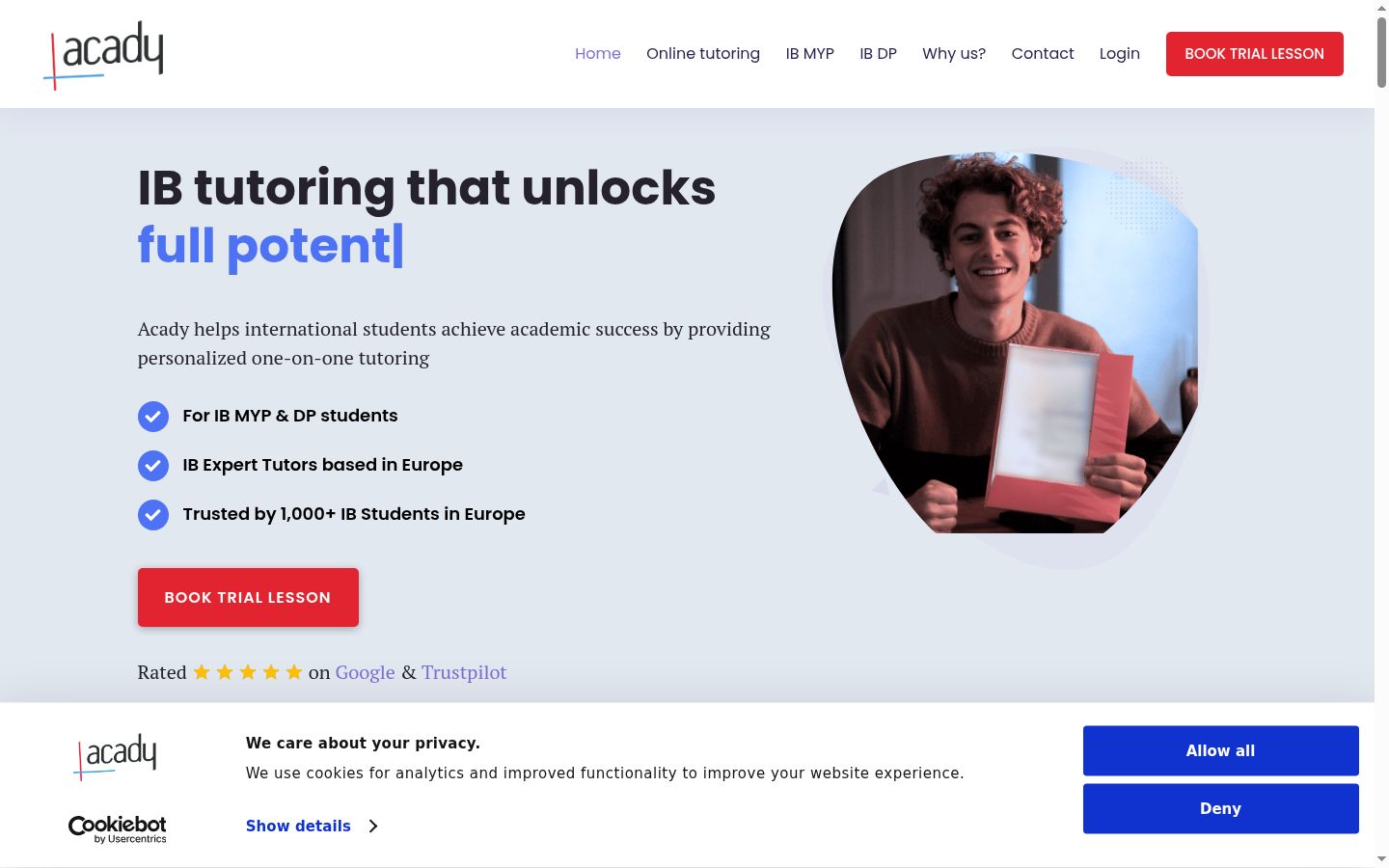 Screenshot del banner di consenso mostrato prima di qualsiasi interazione