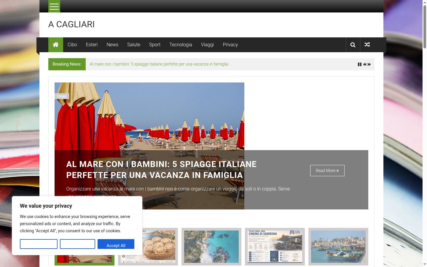 Screenshot del banner di consenso mostrato prima di qualsiasi interazione