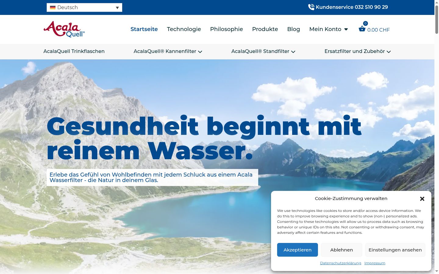 Screenshot des Einwilligungsbanners vor jeglicher Interaktion