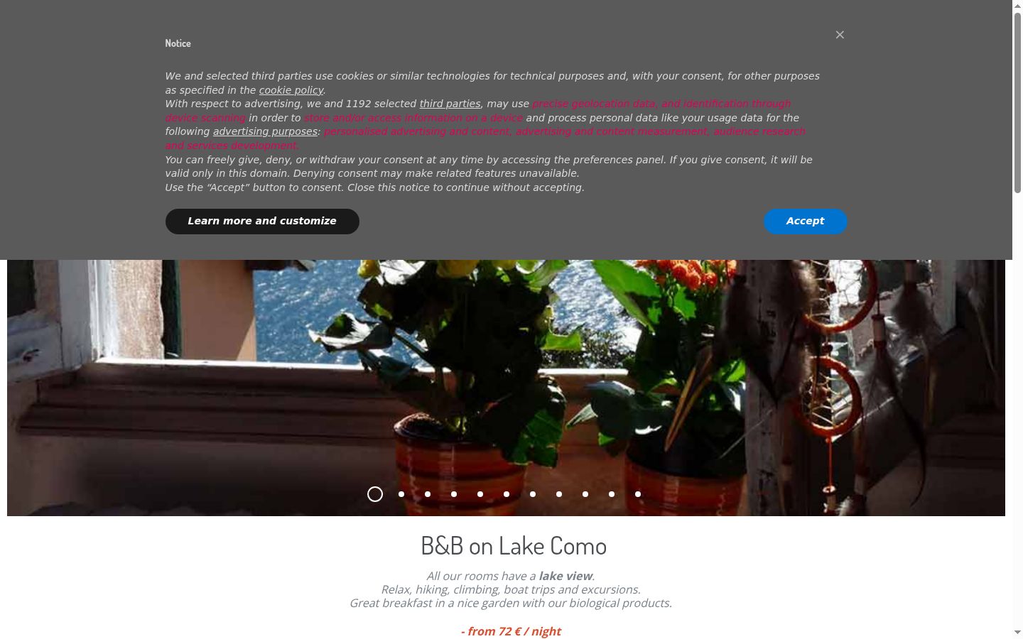 Screenshot del banner di consenso mostrato prima di qualsiasi interazione