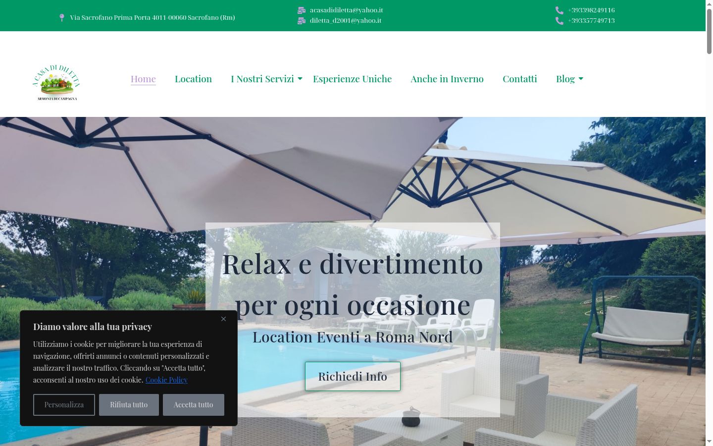 Screenshot del banner di consenso mostrato prima di qualsiasi interazione