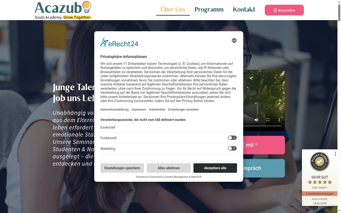 Screenshot tal-banner tal-kunsens muri qabel kwalunkwe interazzjoni