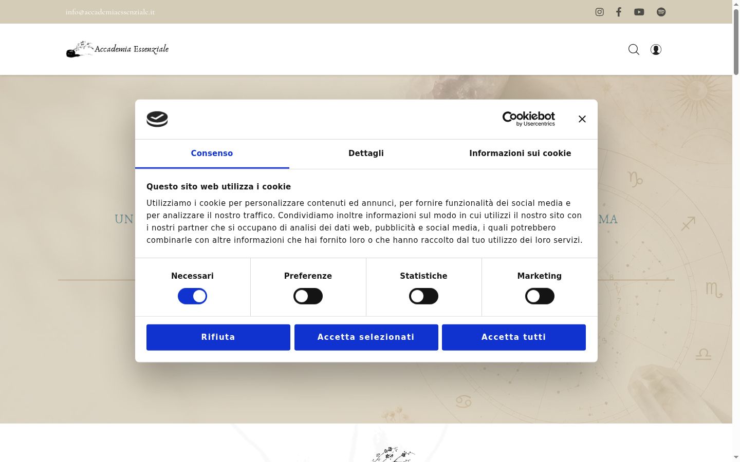 Screenshot del banner di consenso mostrato prima di qualsiasi interazione
