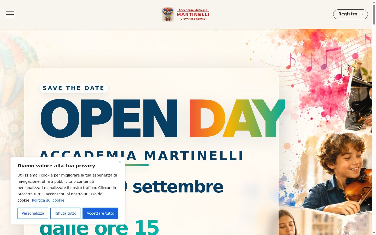 Screenshot del banner di consenso mostrato prima di qualsiasi interazione