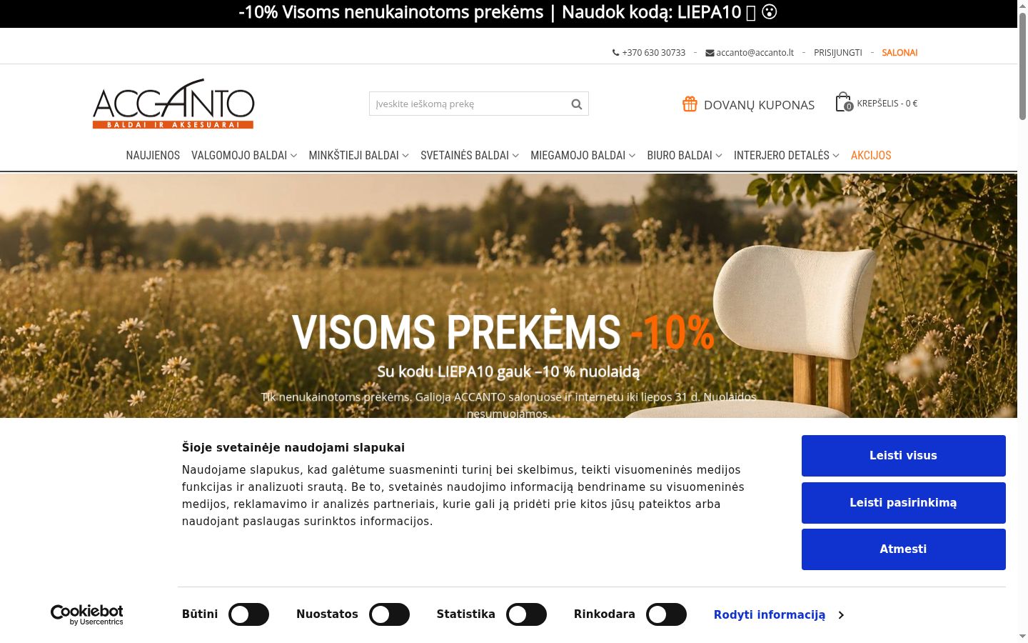 Sutikimo reklamjuostės, rodytos prieš bet kokią sąveiką, ekrano kopija