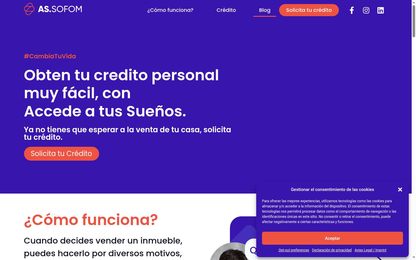 Captura de ecrã do banner de consentimento apresentado antes de qualquer interação