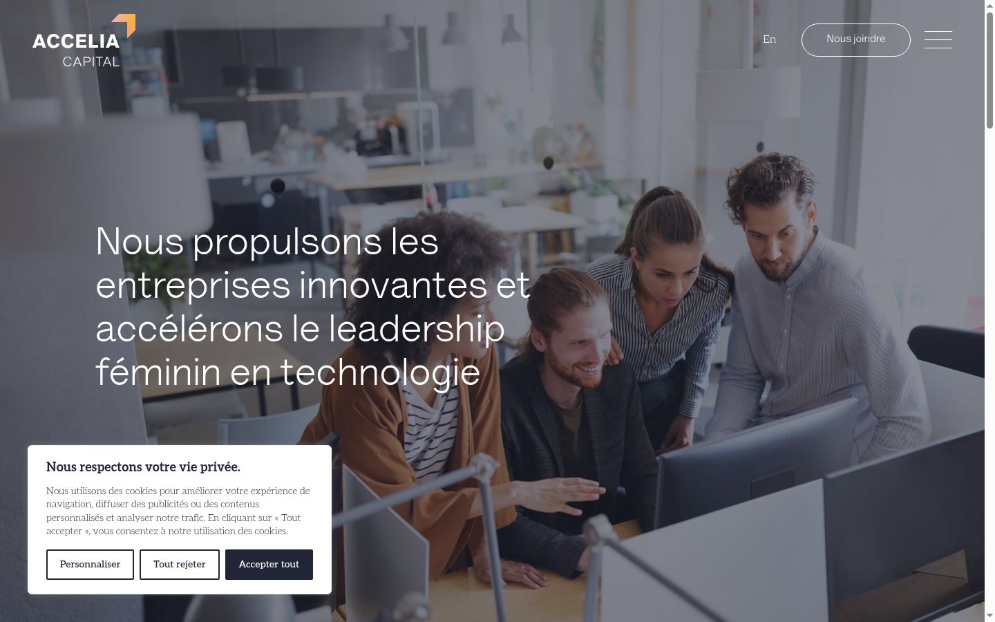 Capture d'écran de la bannière de consentement affichée avant toute interaction