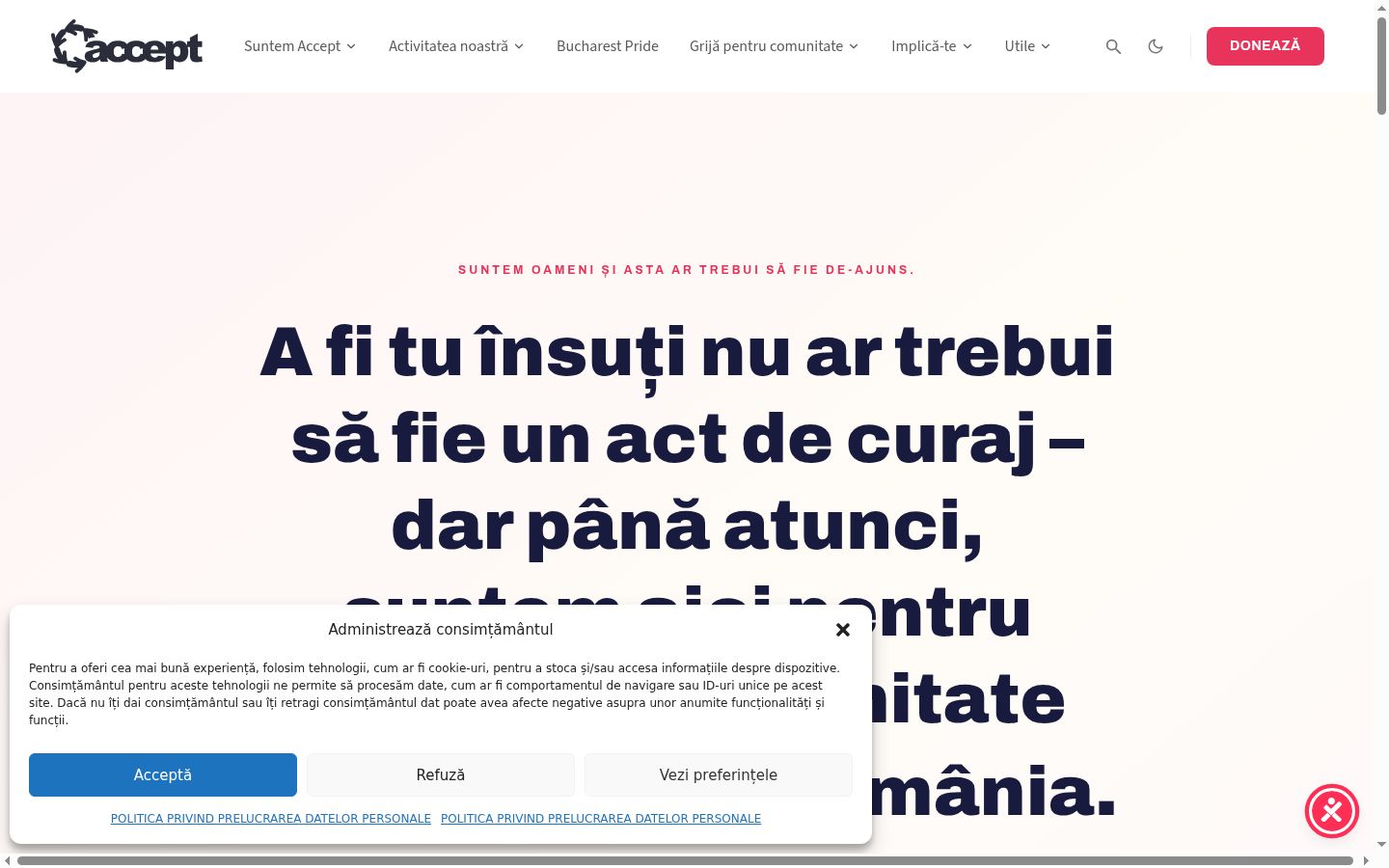 Ekrānuzņēmums ar piekrišanas baneri, kas tika rādīts pirms jebkādas mijiedarbības
